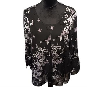 JM Collection Floral Print Relaxed Fit Blouse With Bell Sleeves Women's Sz Large